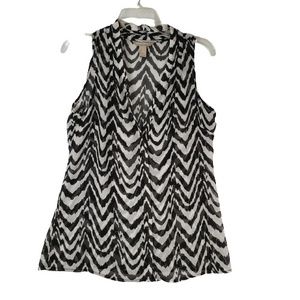 Banana Republic Womens Top Size Small Sleeveless Black & White Sheer V Neck
